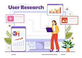 usuario investigación vector ilustración de personas buscando y explorador en redes a diseño proyecto, en línea encuesta y analítica en plano antecedentes