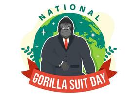 National Gorilla Suit Day Vector Illustration on 31 January with has the Head of a Gorillas is Dressed Neatly in a Suits and World Map in Background