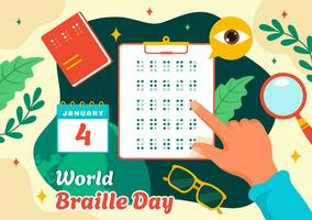 mundo braille día vector ilustración en 4to de enero con texto por alfabeto para medio de comunicación en plano niños dibujos animados antecedentes diseño