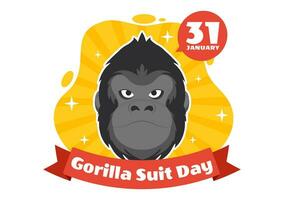 National Gorilla Suit Day Vector Illustration on 31 January with has the Head of a Gorillas is Dressed Neatly in a Suits and World Map in Background