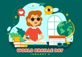 World Braille Day  Vector Illustration on 4th of January with Text by Alphabet for Means of Communication in Flat Kids Cartoon Background Design