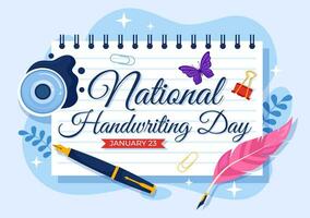 National Handwriting Day Vector Illustration on 23 January with Ink, Pen and Paper for Writing in Flat Cartoon Hand Drawn Background Design