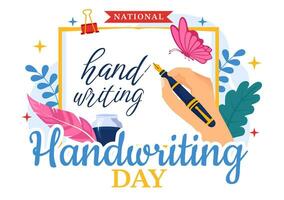 National Handwriting Day Vector Illustration on 23 January with Ink, Pen and Paper for Writing in Flat Cartoon Hand Drawn Background Design