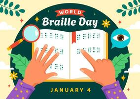 mundo braille día vector ilustración en 4to de enero con texto por alfabeto para medio de comunicación en plano niños dibujos animados antecedentes diseño