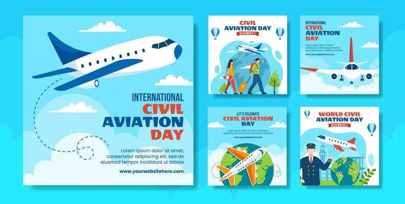 Civil Aviation Day Social Media Post Flat Cartoon Hand Drawn Templates Background Illustration