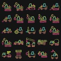 Icon set of heavy equipment. Heavy equipment elements. Icons in neon style. Good for prints, posters, logo, infographics, etc. vector