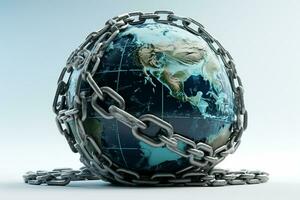 Earth globe in chains. Global warming concept Ai generative photo