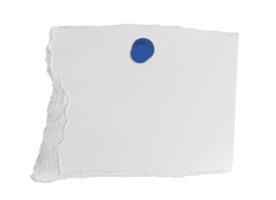 White ripped paper torn with push pin isolated on transparent background. PNG file