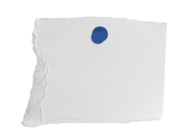 White ripped paper torn with push pin isolated on transparent background. PNG file