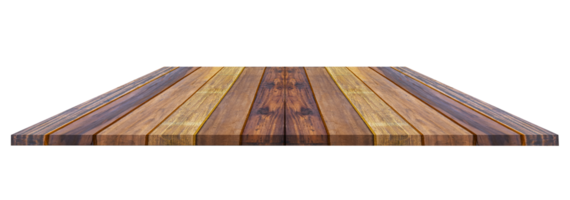 Empty top of wooden table or counter isolated on transparent background. For product display or design png