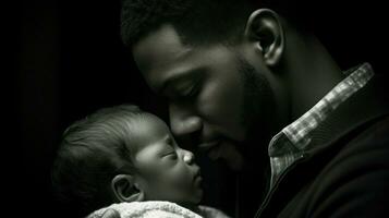 A father sharing an intimate moment with his child, their foreheads touching.. Generative AI photo