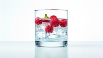Raspberry in a glass on a white background. Isolated. ai generated photo