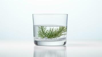 Glass of water with ice and spruce branch on a blue background. ai generated photo