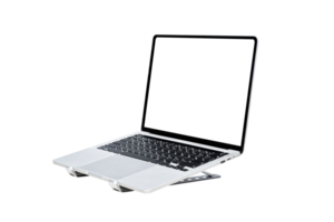 Laptop computer with blank transparent screen and background- PNG format.