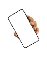 Smartphone mockup on transparent background, PNG file Format. Hand holding mobile phone with transparent screen. for advertising online.