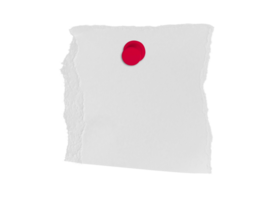 White ripped paper torn with push pin isolated on transparent background. PNG file