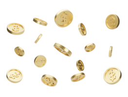 Explosion of golden coins isolated on transparent background. Jackpot or casino poke concept. 3d rendering. png