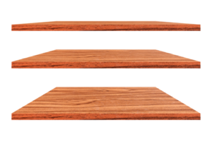 Empty vintage wooden shelf isolated on transparent background. png file