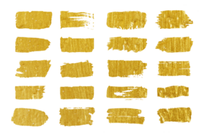 Sammlung von golden Farbe Schlaganfälle isoliert auf transparent Hintergrund. Grunge abstrakt Hand gemalt Element Gold Schlaganfälle mit ein Bürste. png