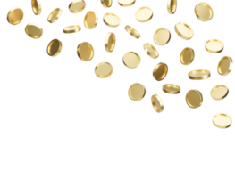 Explosion of golden coins isolated on transparent background. Jackpot or casino poke concept. 3d rendering. png