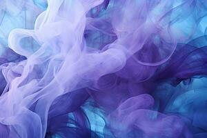 Paint in water. Colorful art background. Fluorescent smoke texture. Universe energy. Glowing bright blue purple vapor splash on dark AI Generative photo