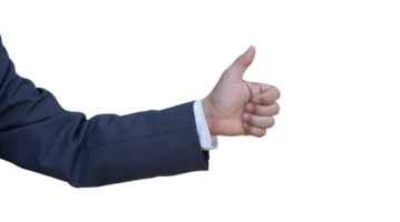 Hand of businessman with thumb symbolically everything ok. Hand isolated on transparent background. PNG File