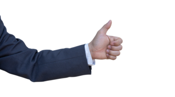 Hand of businessman with thumb symbolically everything ok. Hand isolated on transparent background. PNG File