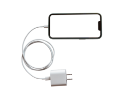 Handy, Mobiltelefon Smartphone Weiß Bildschirm oder leer Bildschirm Laden Batterie isoliert auf transparent Hintergrund, png Format.