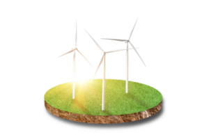 Cross section ground of green grass field with wind turbine Isolated on white on transparent background, PNG file