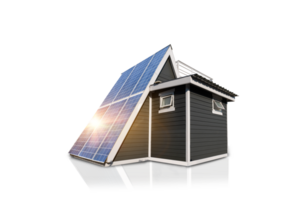 Solar house with sunlight isolated on transparent background. Photovoltaic, alternative electricity source, concept of sustainable resources png