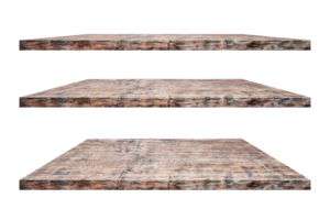 Empty vintage wooden shelf isolated on transparent background. png file