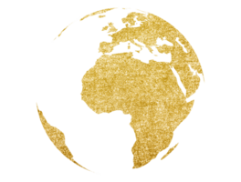 world map in golden globe shape, earth icon isolated on transparent background. png