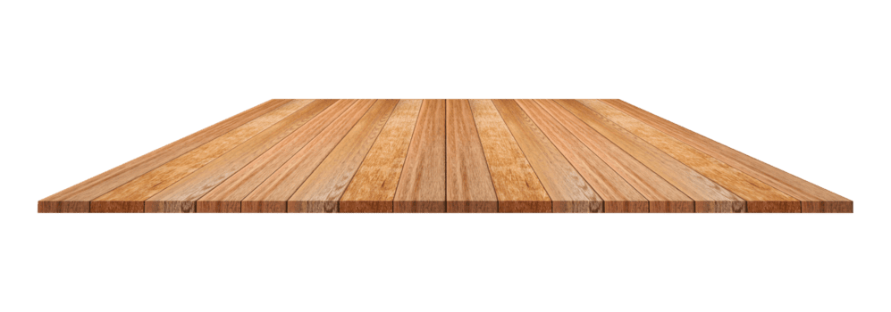 Empty top of wooden table or counter isolated on transparent background. For product display or design png