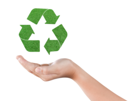 Save of environment concept. Child hands with recycle icon isolated on transparent background png