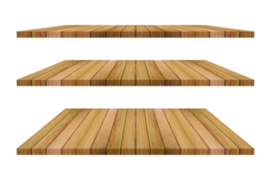 Set of brown wood shelves isolated on transparent background. png