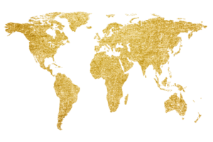 Golden world map isolated on transparent background png file. elements of this image furnished by NASA