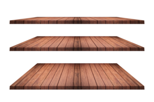 Set of brown wood shelves isolated on transparent background. png