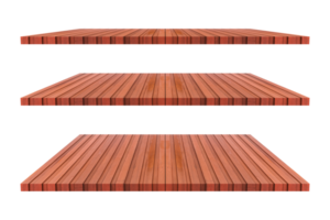 Set of brown wood shelves isolated on transparent background. png