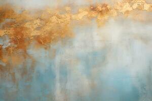 Acrylic blue and golden background. Abstract painting for banner, website, texture. Oil art with aquamarine and gold, light orange and bronze, light gold and white, sleek metallic finish AI Generative photo