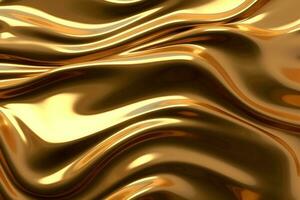 3d representación curva dinámica oro fluido líquido fondo de pantalla. ligero metal color vistoso remolino degradado malla. brillante amarillo vívido vibrante suave superficie. borroso agua degradado antecedentes ai generativo foto