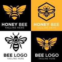 Honey bee logo design template with vector illustration. Flying honey bee icon symbol in line, flat, and color style. Vector illustration