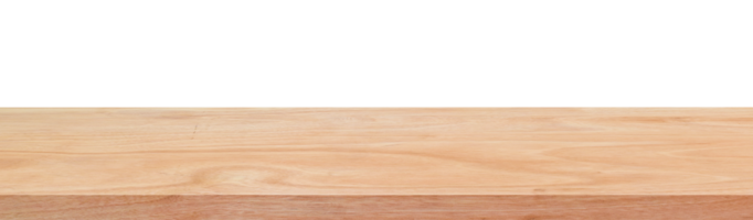 Wood shelf table isolated on transparent background. Empty wood shelf for product display, banner or mockup. png