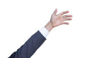 mano de empresario en traje gestos aislado en transparente antecedentes. png archivo