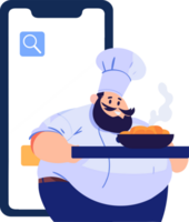 Hand Drawn Chef character teaching cooking in the concept of teaching online cooking in flat style png