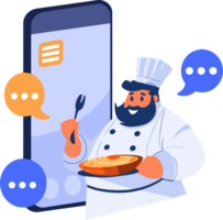 Hand Drawn Chef character teaching cooking in the concept of teaching online cooking in flat style png