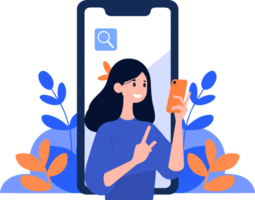 Hand Drawn Female character talking with smartphone in online communication concept in flat style png