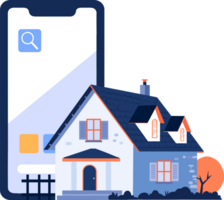 Hand Drawn House or shop with a smartphone in the concept of real estate online in flat style png