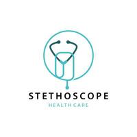 estetoscopio logo, sencillo línea modelo salud cuidado logo diseño para negocio marcas, ilustración templet vector
