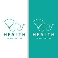 Stethoscope Logo, Simple Line Model Health Care Logo Design for Business Brands, Illustration Templet vector