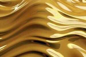 3d rendering Curve Dynamic Gold Fluid Liquid Wallpaper. Light Metal Color Colorful Swirl Gradient Mesh. Bright Yellow Vivid Vibrant Smooth Surface. Blurred Water  Gradient Background AI Generative photo